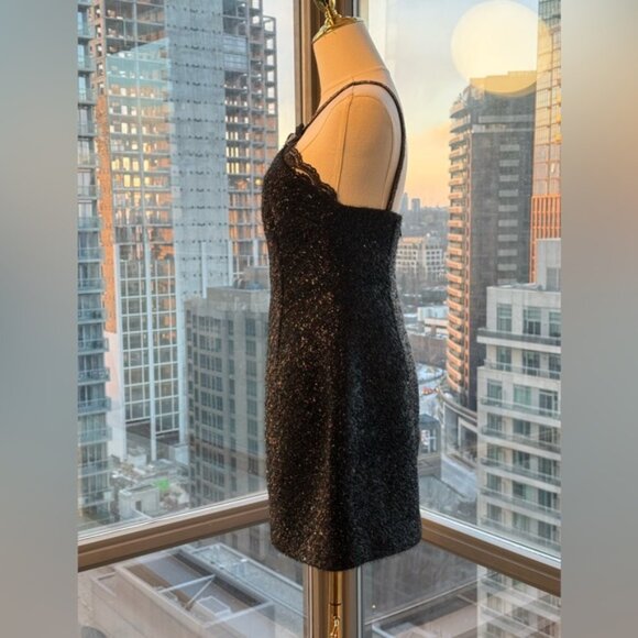 🆕 SELF-PORTRAIT 🧿 NWOT Black Tinsel Boucle Halter Mini Dress, Sz UK 10 US 6 - Picture 8 of 16